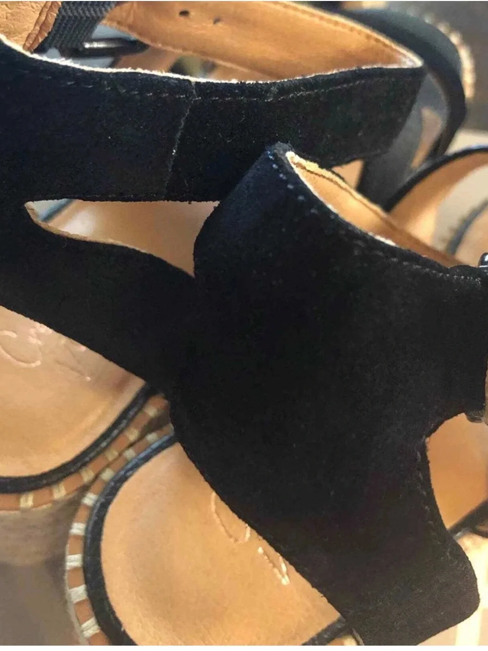 Crown Vintage Black suede Platform Espadrille Sandals - Women 7M
